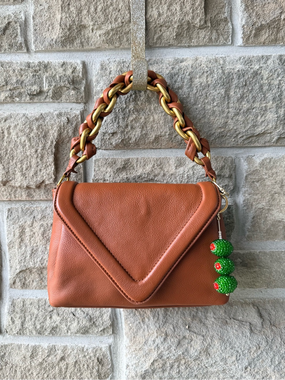 Vince Camuto Lyona Warm Caramel Genuine Leather Convertable Handbag Shoulder Bag